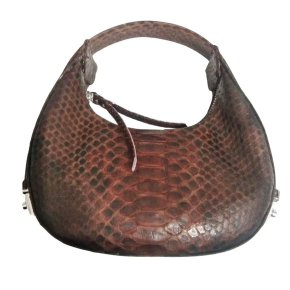 Brown Small Snakeskin Women Oval Purse Handbag - Picture 1 of 5